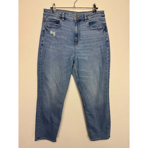 American Eagle Sz 10 Short Stretch Mom Jean Campus Brights High Waist Distressed - Picture 4 of 15